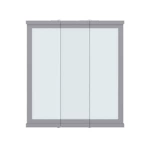Irving 30 in. W x 33 in. H Large Rectangular Tri Fold Wood Framed Wall Mounted Bathroom Vanity Mirror in Gray