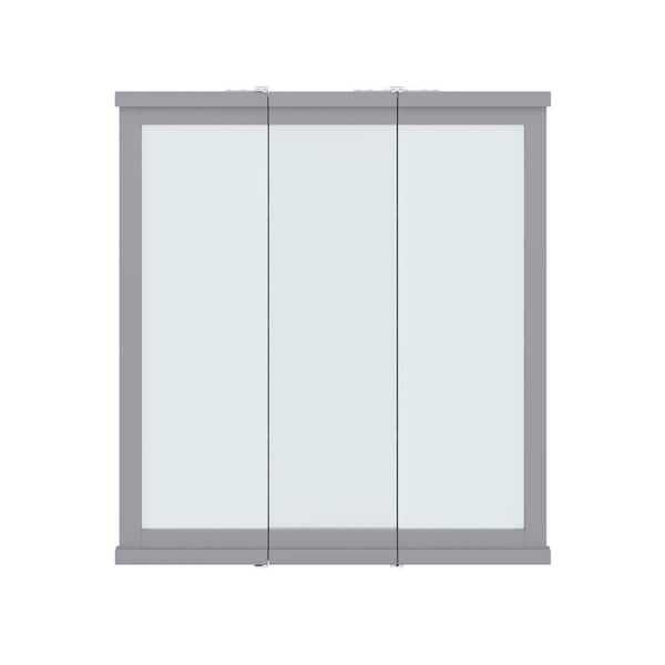 DHP Irving 30 in. W x 33 in. H Large Rectangular Tri Fold Wood Framed Wall Mounted Bathroom Vanity Mirror in Gray