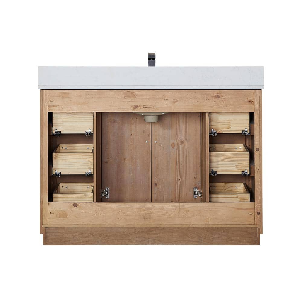 Anais Light Brown Wood Bathroom Vanity with White Stone Countertop, 48 inch