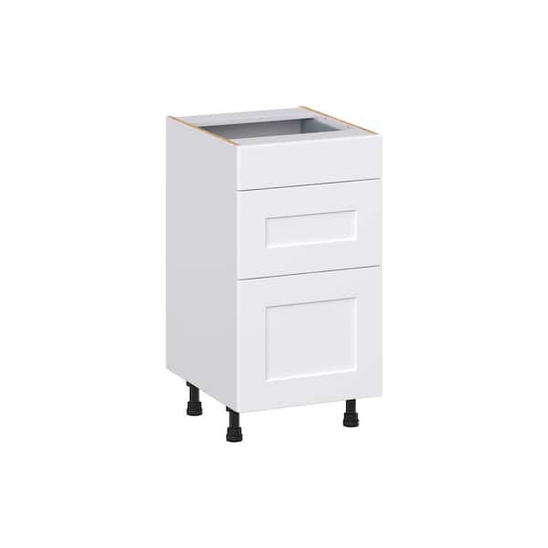 J COLLECTION Wallace Painted Warm White Shaker Assembled 18 in. W x 34.5 in. H x 21 in. D Vanity 3 Drawers Base Kitchen Cabinet