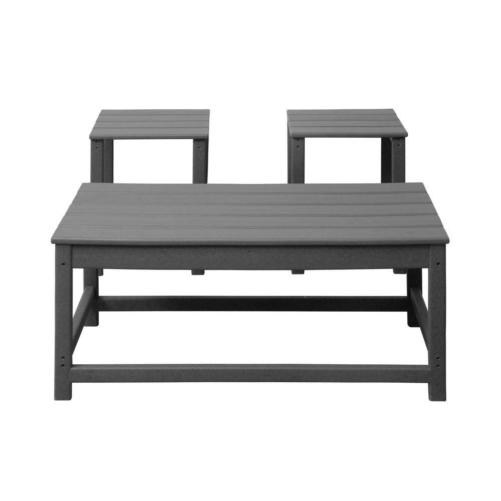 Gray 3-Piece Outdoor Patio Adirondack Coffee and Side Table Set