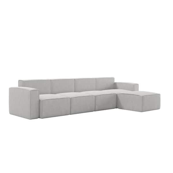 5-Piece Cream Fabric Living Room Sectional Sofa