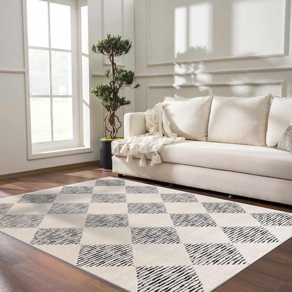 Fauci Cream Black White 5 ft. x 7 ft. Area Rug