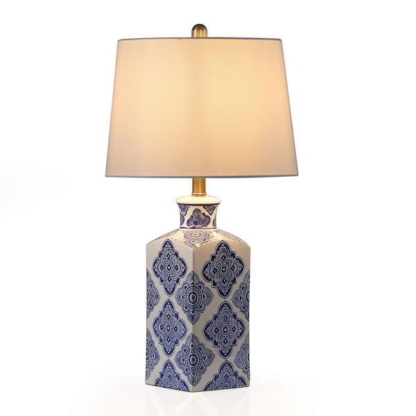 BYBLIGHT 27 in. Blue/White Chinoiserie Ceramic Table Lamp, Classic