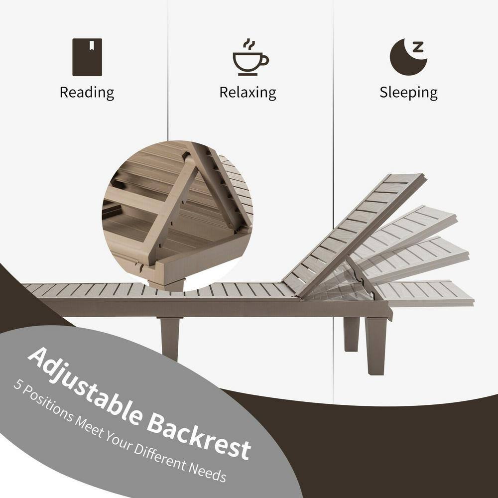 Brown Adjustable Plastic Patio Chaise Lounge Chair