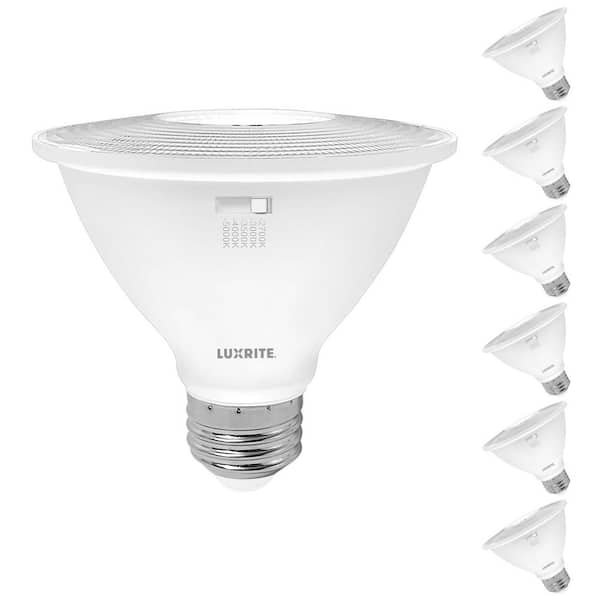 LUXRITE Equivalent 75-Watt PAR30 Short Neck Flood LED Light Bulb 5CCT 850 Lumens 10-Watt Dimmable Damp ETL Listed E26 (6-Pack)