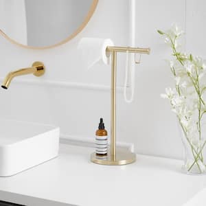 Freestanding Tower Bar With Steady T-Shape Towel Rack For Bathroom Kitchen Vanity Countertop in Brushed Gold