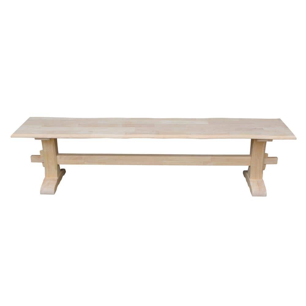 Traditional Unfinished Solid Parawood Live Edge Trestle Bench