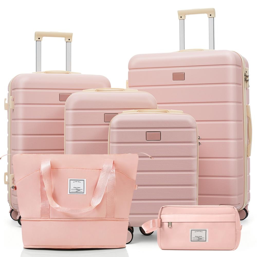 6-Piece Pink Hardside Luggage Set with Expandable Travel Duffel Bag and Waterproof Toiletry Kit