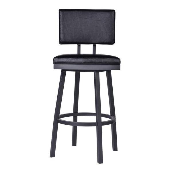 HomeRoots 30 in. Vintage Black on Black Faux Leather Rectangular Swivel Armless Bar Stool