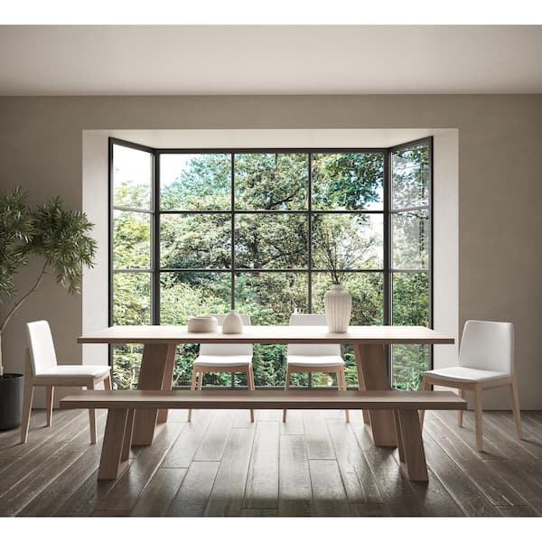 Magnus Light Grey Rectangle Acacia Wood Dining Bench 92 in.