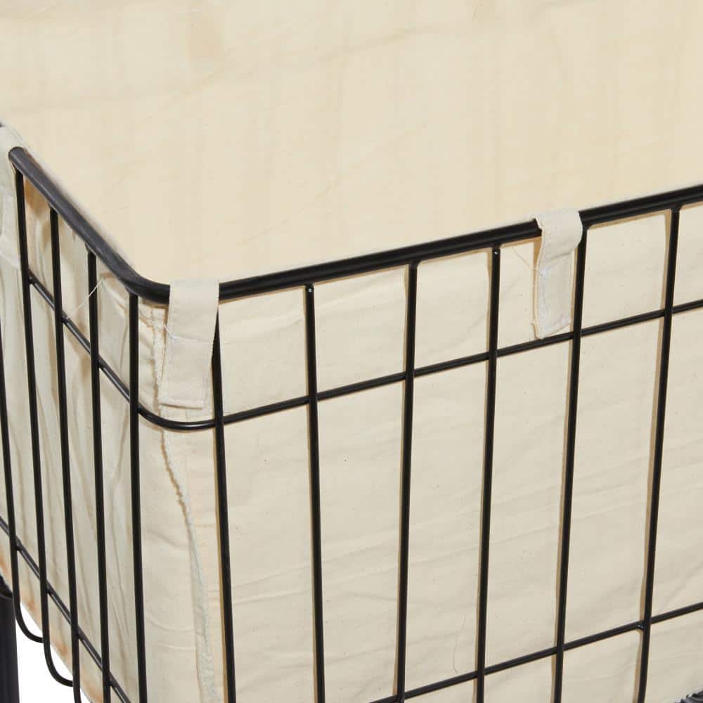 Black Metal Wire Basket Storage Cart with Wheels and Fabric Lining