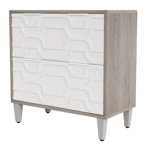 TRIBESIGNS WAY TO ORIGIN Cindy 2-Drawer White Gray 15.75 in. H x 31.5 in. W x 31.5 in. D Wood Lateral File Cabinet A4/Letter/Legal Size