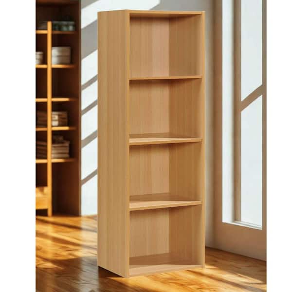 47.3 in. Tall Beech Wood 4-Shelf Bookcase with Open Storage 4-Tier Bookshelf for Home or Office