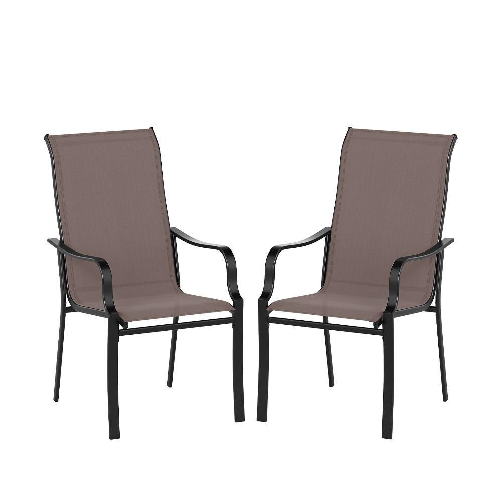 Set of 2 Metal Patio Dining Chairs with Mesh Fabric, Wave High Backs and 330 lb. Capacity, Brown price history on PriceWatchPro