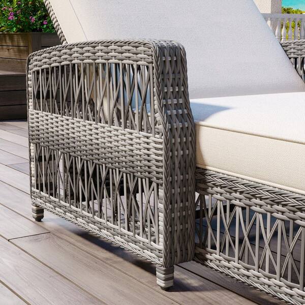 Metal Outdoor Lounge Chair Adjustable Recliner with Beige Cushions