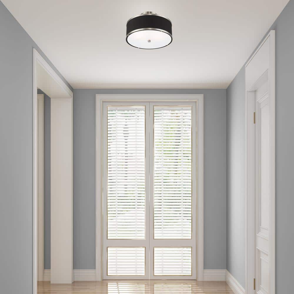 Brushed Nickel and Black Fabric 2-Light Semi-Flush Mount