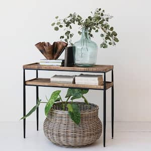 36 in. Natural and Black Finish Rectangle 2-Tier Mango Wood Console Table