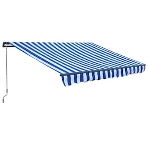 12 ft. x 8 ft. Metal Manual Patio Retractable Awnings 98.42 in. Projection in Blue/White Striped
