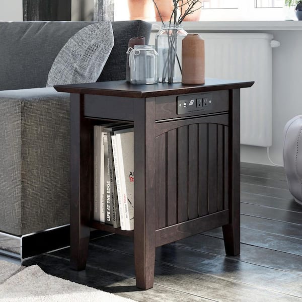 AFI Nantucket Chair Side Table with Charging Station in Espresso