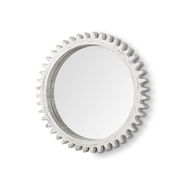 HomeRoots Mariana 35.43 in. x 3.5 in. Classic Round Framed White Vanity Mirror