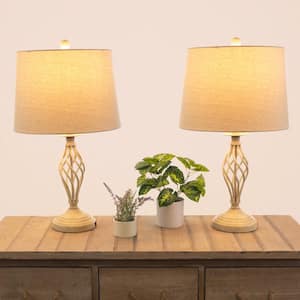 Set of 2-Modern Table Lamps with USB Charging Ports and LED Bulbs, Sand