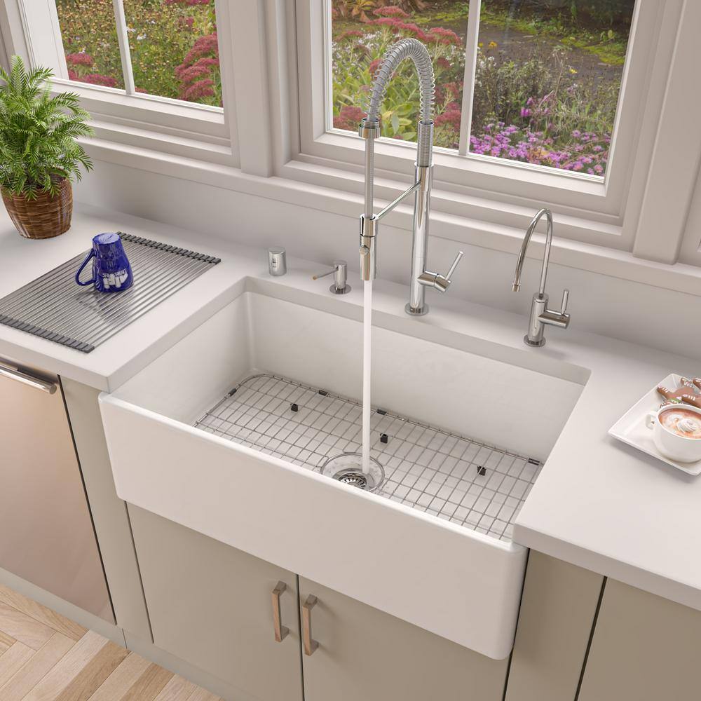 33'' White Fireclay Farmhouse Drop-In Single Bowl Sink