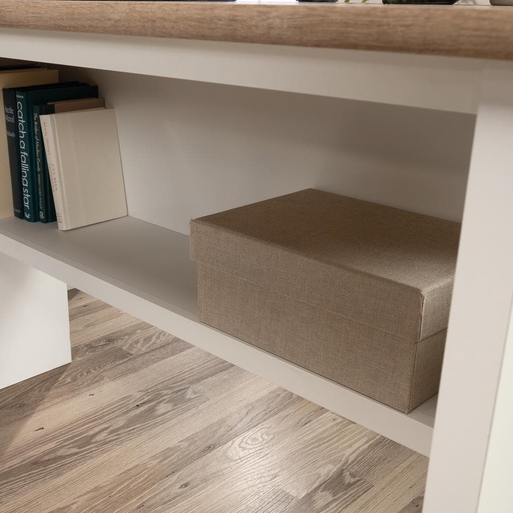 Soft White L-Shaped Wood Corner Desk with Drawer and Keyboard Tray