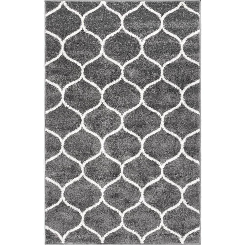 Unique Loom Trellis Frieze Rounded Dark Gray 3 ft. 3 in. x 5 ft. 3 in ...