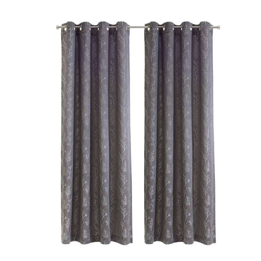 Silver Botanical Jacquard Light-Filtering Grommet Curtain Panel 52" x 95"