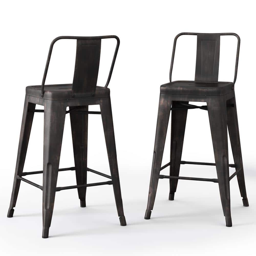Rayne Distressed Black Metal Counter Height Stool Set