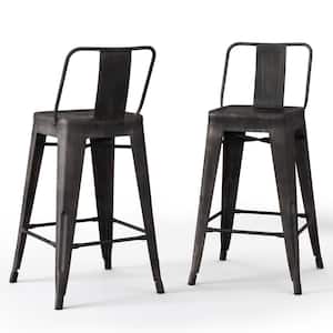Rayne 24 in. Distressed Black Metal Counter Height Stool (Set of 2)