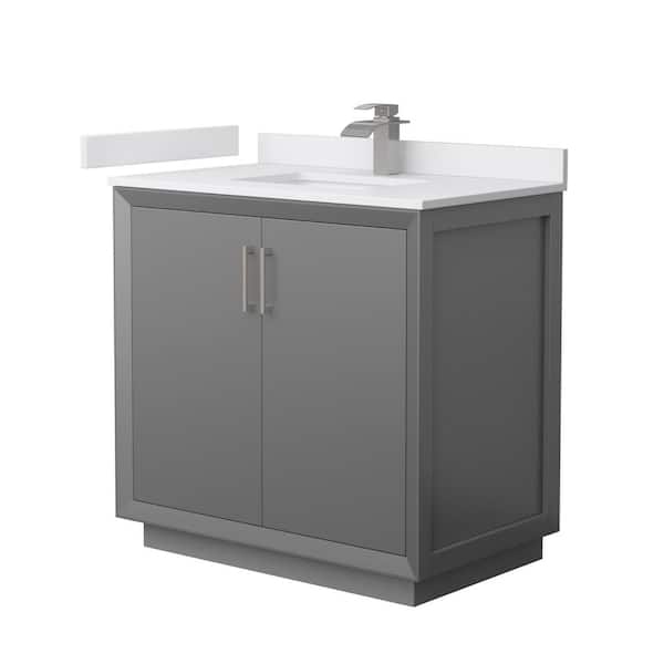 Wyndham Collection Strada 36 in. W x 22 in. D x 35 in. H Single Bath Vanity in Dark Gray with White Cultured Marble Top