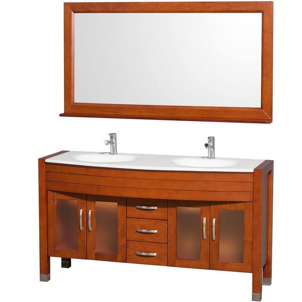 Wyndham Collection Daytona 60 in. Double Vanity in Cherry with Man-Made Stone Vanity Top in White