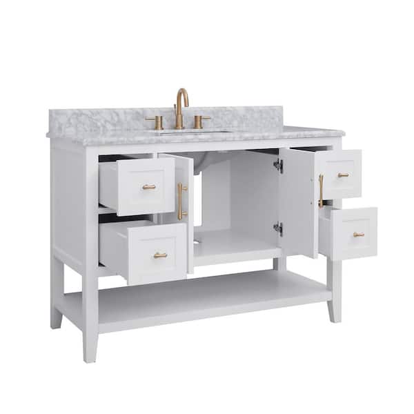Home Decorators Collection Sturgess 49 in. W x 22 in. D x 35 in. H Single  Sink Freestanding Bath Vanity in White with Carrara Marble Top  19111S-VS49C-WT The Home Depot