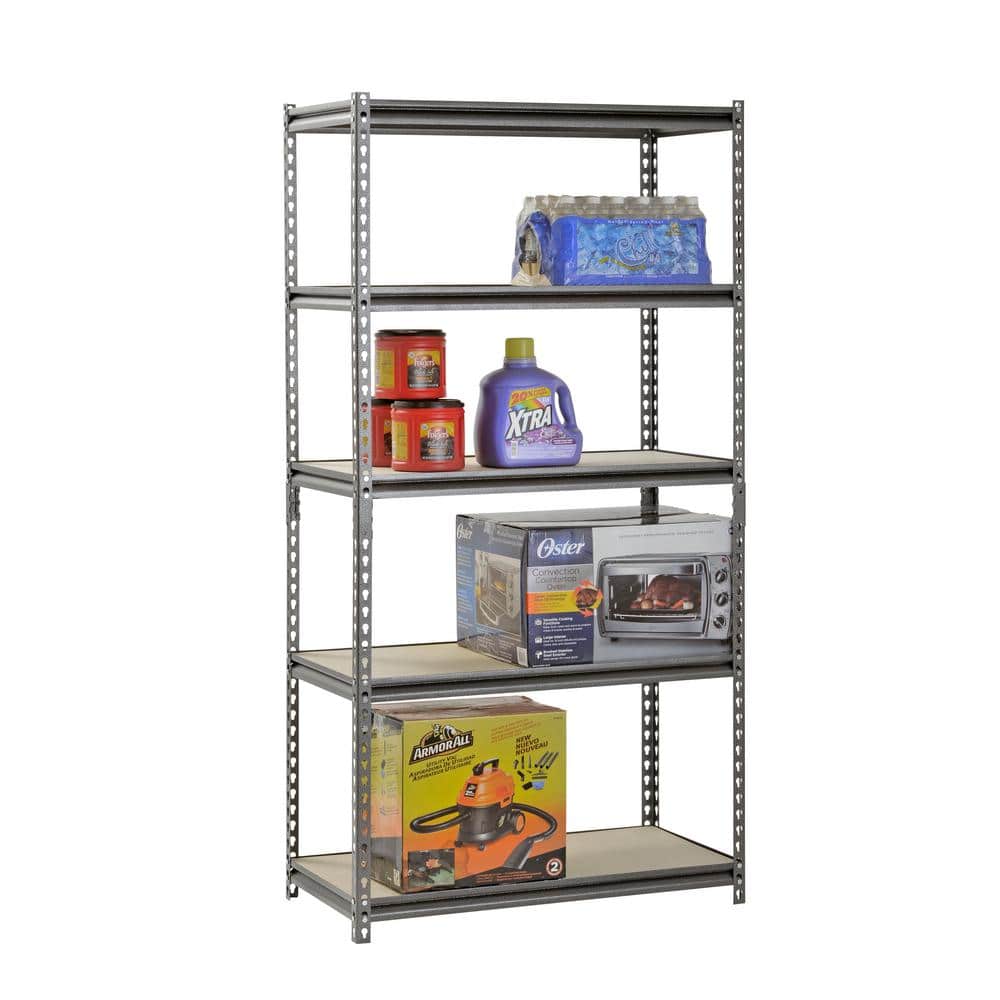 Silver 36"W x 18"D x 72"H Steel 5-Shelf Freestanding Unit