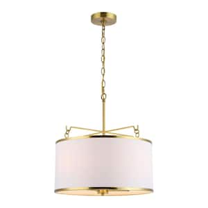 Perzeta 4-Watt 3-Light Brass Pendant Light with Cotton Shade