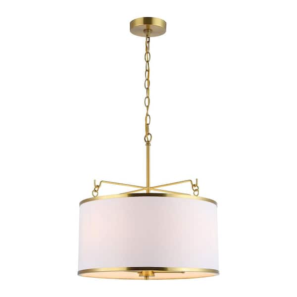 SAFAVIEH Perzeta 4-Watt 3-Light Brass Pendant Light with Cotton Shade