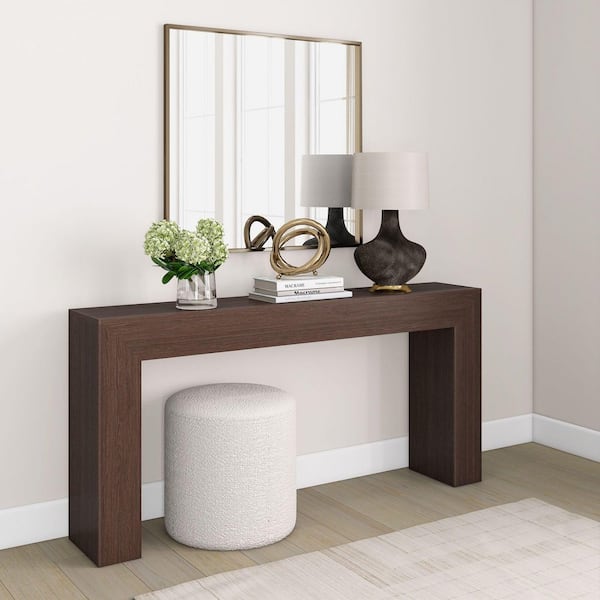 Grande 66 in. Walnut Wirebrush Rectangle Wood Console Table