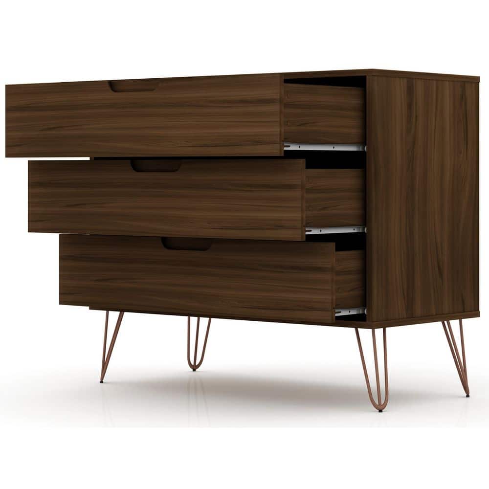 Mid-Century Modern 3-Drawer Horizontal Brown Dresser