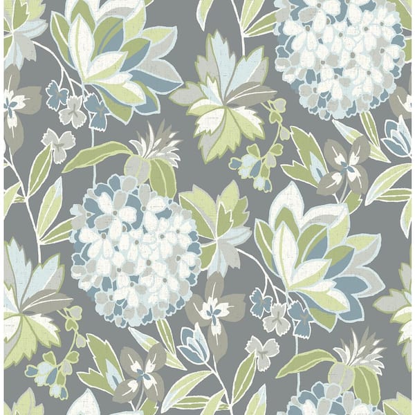 A-Street Prints Grey Valdivian Floral Wallpaper Sample