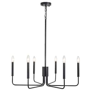 Roxsanne 6-Light Black Dimmable Classic/Traditional Chandelier Rustic Linear Candle-Style Kitchen Island Light Fixture