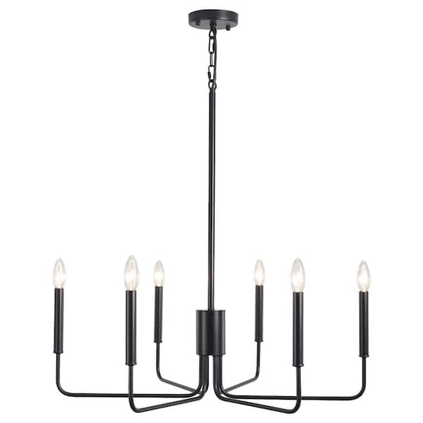LWYTJO Roxsanne 6-Light Black Dimmable Classic/Traditional Chandelier Rustic Linear Candle-Style Kitchen Island Light Fixture