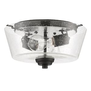 Grace 13 in. 2-Light Espresso Transitional Flush Mount with Clear Seeded Glass Shade and No Bulbs Included (1-Pack)
