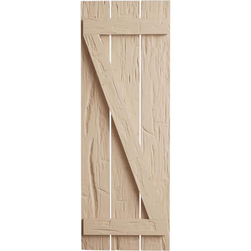 Primed Tan 28" Rustic Faux Wood Board-n-Batten Shutters