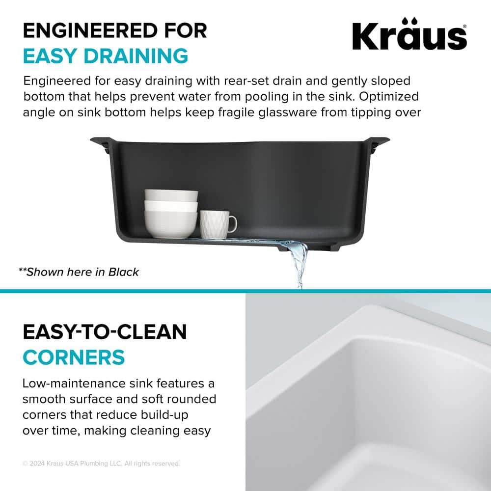 25" White Granite Single Bowl Drop-In Kitchen Sink