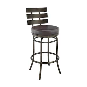 Natya 36-40 in. Brown Metal 30 in. Bar Stool with Faux Leather Seat