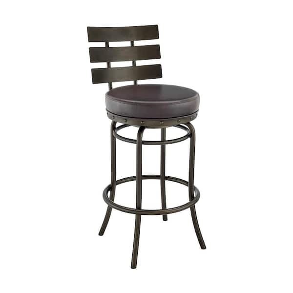 Armen Living Natya 30 in. Brown Low Back Metal Bar Stool with Faux ...