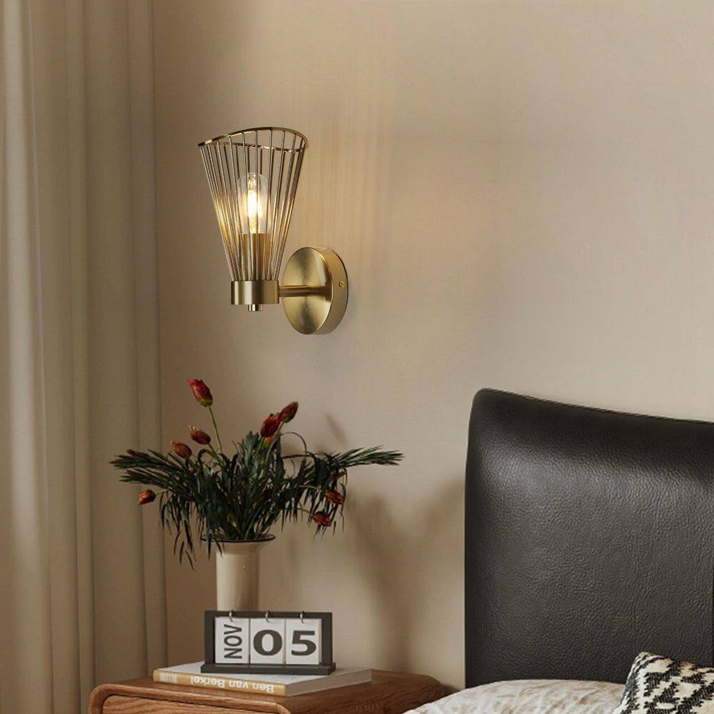 Metallic Cage 7.48 in. 1-Light Gold Modern Industrial Wall Sconce with Wireframe Shade Bulb Not Included price history on PriceWatchPro