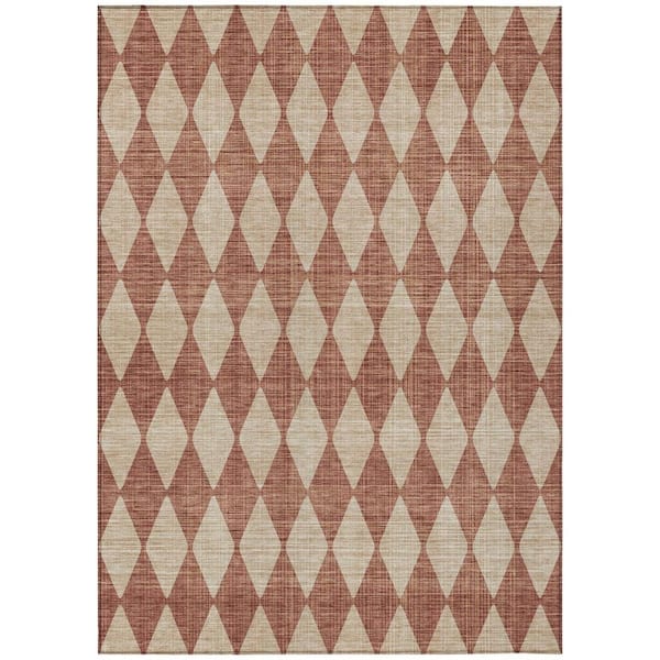 HomeRoots Orange, Copper 8 ft. x 10 ft. Woven Geometric Polyester Rectangle Indoor / Outdoor Area Rug